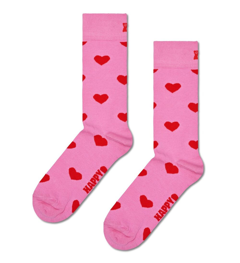 HAPPY SOCKS Crew Socks Pink Heart Combed Cotton Unisex M 8-12 W 10-12.5